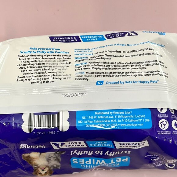 Furbliss Refreshing Pet Wipes 100 wipes ears face paws coat skin dog cat - Picture 4 of 4